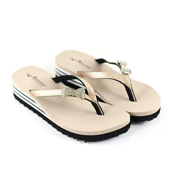 Green Phoenix蝴蝶結小鑽夾腳楔型拖鞋37金色