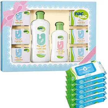 寶貝可愛 Nac Nac 牛奶燕麥潔膚禮盒/附提袋+Nac Nac濕巾/20抽(6入)