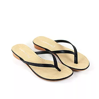 Green Phoenix百搭素面柔軟皮革人字夾腳拖鞋36黑色