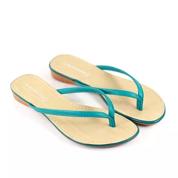 Green Phoenix百搭素面柔軟皮革人字夾腳拖鞋36淺藍色