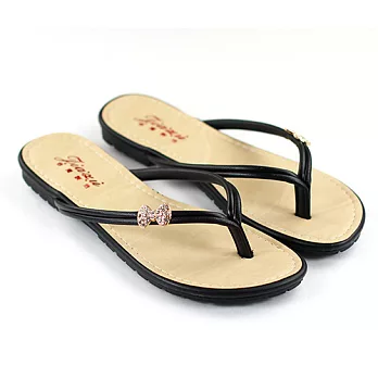 ◤Green Phoenix◥輕巧活力蝴蝶鑽飾夾腳拖鞋23黑色