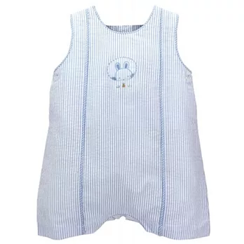 美國Bunnies By The Bay海灣兔,藍兔條紋無袖連身包臀衣(9~12M),Peek-A-Boo Romper-Blue/White