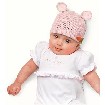 美國Bunnies By The Bay海灣兔,白兔粉荷葉邊短袖連身包臀衣(6~9M),Hippity Hop Ruffle Romper-White