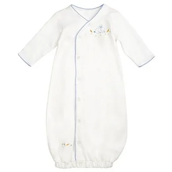 美國Bunnies By The Bay海灣兔,白兔藍邊長袖睡袍(6~9M),Let’s Hop Gown-White