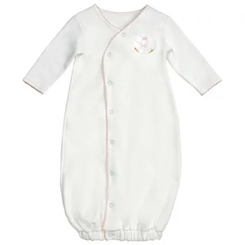 美國Bunnies By The Bay海灣兔,米兔粉邊長袖睡袍(6~9M),Sweet & Tender Bunny Gown-White/Pink