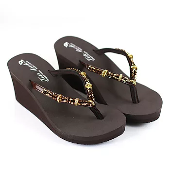 ◤Green Phoenix◥Tete beche_雙排環鑽厚底海灘拖鞋26咖啡色