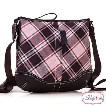 【a Lady ’s真皮】極簡風格紋斜背包(米蘭紅咖)