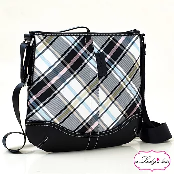 【a Lady ’s真皮】極簡風格紋斜背包(清新藍格)