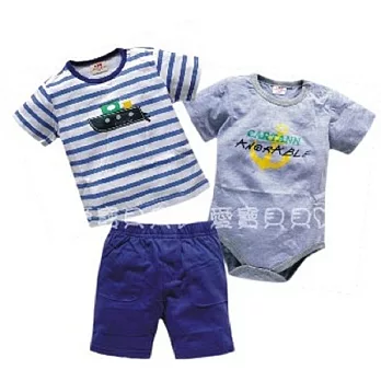 男生純棉3件套 包屁套裝組 包屁衣 上衣(藍色條紋潛水艇)80藍色條紋潛水艇