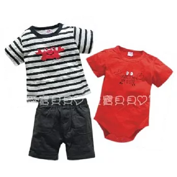 男生純棉3件套 包屁套裝組 包屁衣(黑條紋螃蟹)80黑條紋螃蟹