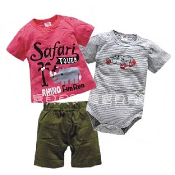 男生純棉3件套 包屁套裝組 包屁衣 上衣 短褲(紅色犀牛)80紅色犀牛