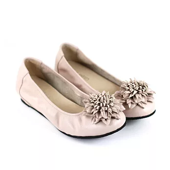 ◤Green Phoenix◥煙火花朵造型真皮休閒娃娃鞋22.5淺灰色