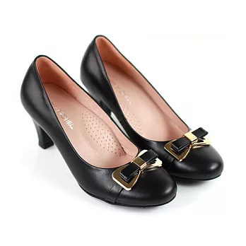 ◤Green Phoenix◥法式優雅蝴蝶結圓頭高跟鞋22黑色