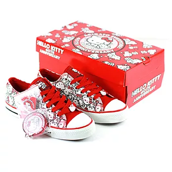 HELLO KITTY 40週年限量滿版凱蒂休閒帆布鞋24.5白紅