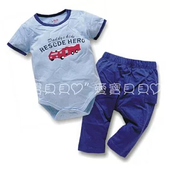 男生款短袖哈衣套裝 肩釦 包屁衣+褲子 套裝 家居服 2件組套裝(藍色車車)6M藍色車車