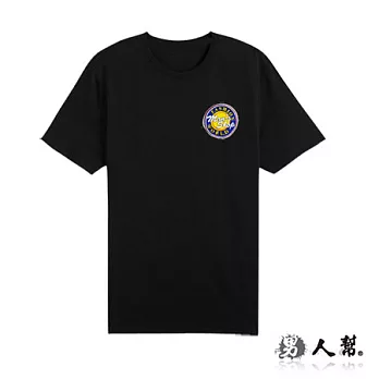 【男人幫】T0963*MIT 台灣製 純棉【貼布MAN’S SHOP英文時尚圖樣短袖T恤】黑色 2S號(女生M號)