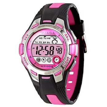 JAGA捷卡M998多功能防水100米運動電子錶 (黑粉)