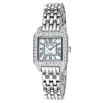 《Royal Crown》6104簡約奢華方型晶鑲鑽腕錶（晶鑽銀）