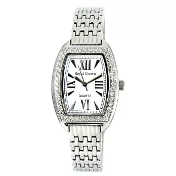《Royal Crown》6304經典優雅低調酒桶型晶鑲鑽腕錶(晶鑽銀)