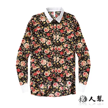 【男人幫 】S5180*歐式宮廷風【復古印花設計長袖襯衫】黑色 M號