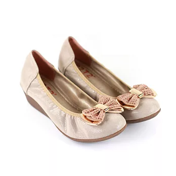 ◤Green Phoenix◥高質感蝴蝶結楔型娃娃包鞋36米色