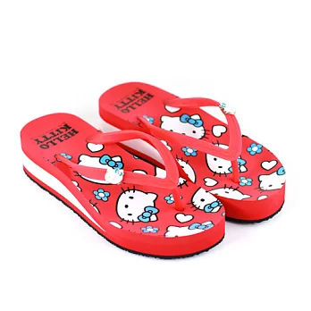 HELLO KITTY 鬆糕厚底夾腳人字拖鞋36紅色