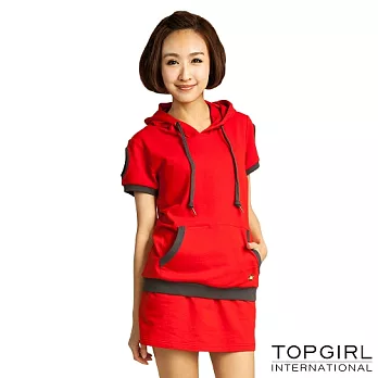 【TOP GIRL】針織短袖連帽上衣-女(火熱紅)S火熱紅