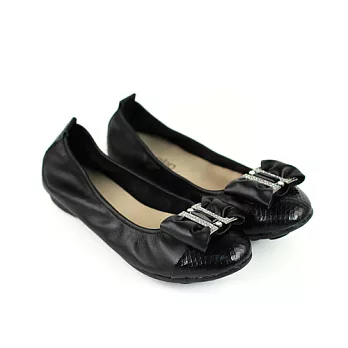 ◤Green Phoenix◥精緻 MIT牛皮蝴蝶結平底娃娃鞋22黑色