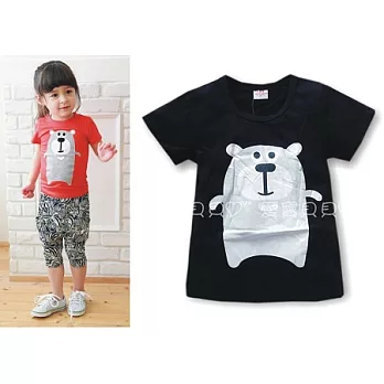 胖胖熊上衣 印花上衣 春夏 短袖 T恤 綿T 舒適 百搭(黑色小熊)90黑色小熊