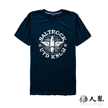 【男人幫 】MR003*【美式復古經典風火輪純棉T恤】丈青色 M號