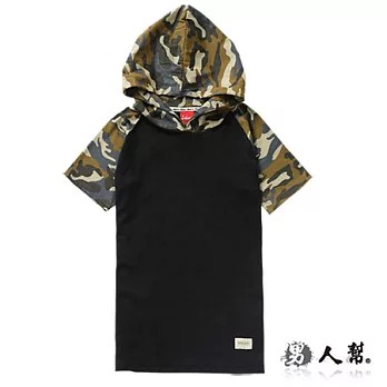 男人幫】T0984*ARMY【迷彩拚接迷彩野戰風格連帽短袖T恤】絕對M.I.T愛歹丸黑咖啡色 S號