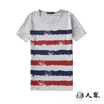 【男人幫 】T0986*清新撞色【概念潮T設計系列‧海洋風船錨LOGO短T】牛仔褲易搭款灰色 M號