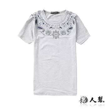 【男人幫 】T0987*清新撞色【概念潮T設計系列‧原宿職人風圖騰短T】牛仔褲易搭款灰色 M號