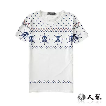 【男人幫 】T0988*清新撞色【概念潮T設計‧東京潮人骷髏圖標短T】牛仔褲易搭款白色 M號