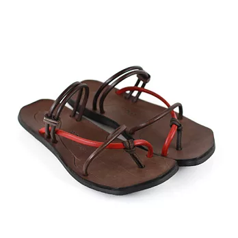 ◤Green Phoenix◥MIT手工真皮繩繞踝趾套休閒拖鞋.涼鞋37橙色