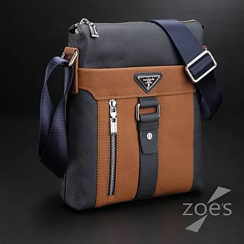 【Zoe’s】頂級進口牛皮 雙色皮革 荔枝紋 兩用隨身包(海軍藍)