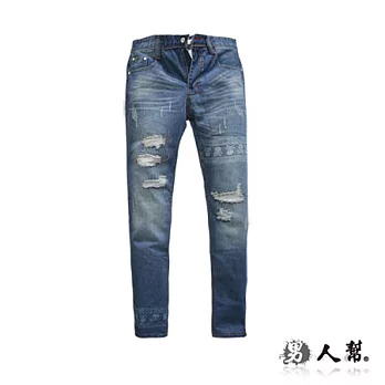 【男人幫Man’s Shop】K0390*潮流嚴選【骷髏鬼潮風格牛仔褲】藍色 30號