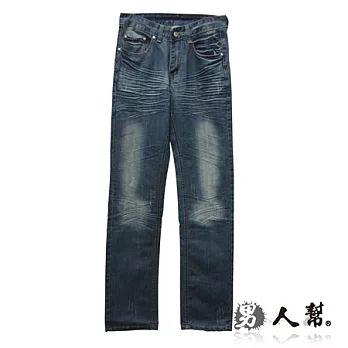 【男人幫Man’s Shop】K0385*潮流嚴選【原宿修身窄版單寧小直筒牛仔褲】立體剪裁鬼痕抓皺藍色 30號