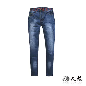 【男人幫Man’s Shop】K0388*潮流嚴選【美式潮流電繡骷髏牛仔褲】藍色30號