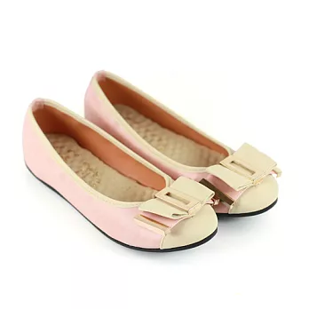 ◤Green Phoenix◥金屬平結舒適平底娃娃鞋23粉紅色