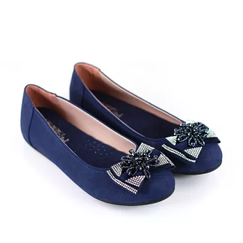 ◤Green Phoenix◥蝴蝶結水晶串珠娃娃鞋23.5藍色