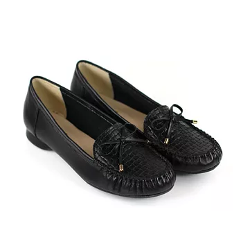 ◤Green Phoenix◥編織造型蝴蝶結真皮休閒鞋5.5黑色