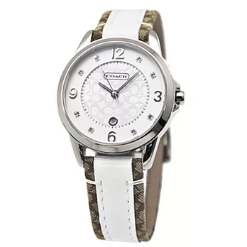 【COACH】紐約精品-經典拼接帆布白色真皮女錶(14501460)