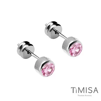 TiMISA《極簡晶鑽》(粉紅色)純鈦耳針一對
