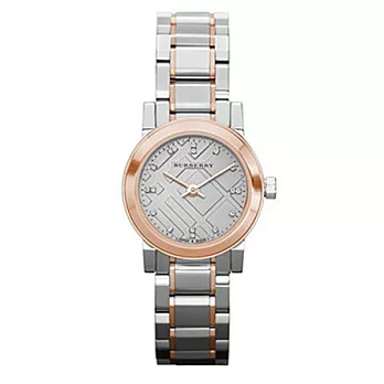 【BURBERRY】英國倫敦精品-拼色鋼質錶鏈格紋壓花女仕腕錶 BU9214