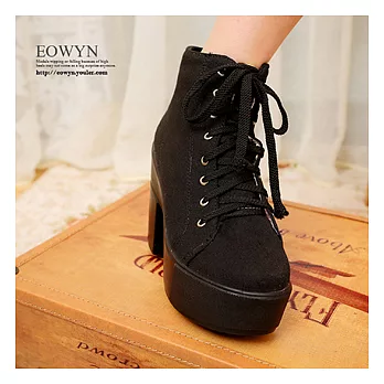 EOWYN.歐美唯美綁帶厚底高跟休閒帆布包鞋/黑色35/EX1421-192(現貨)35黑色35