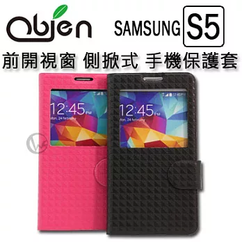 Obien 歐品漾 Samsung Galaxy S5 前開視窗 側掀式 PU材質 手機保護套桃紅