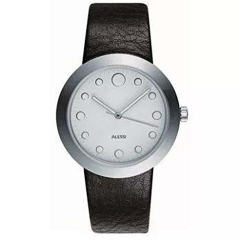【ALESSI 】watch.it銀色機械腕錶 (白 皮 AEAL16001)