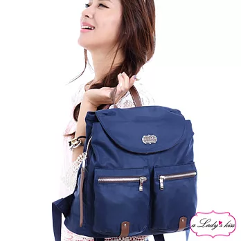 【a Lady ’s真皮】青春流蘇雙袋三隔層後背包(深海藍)