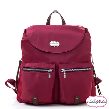 【a Lady ’s真皮】青春流蘇雙袋三隔層後背包(經典酒紅)
